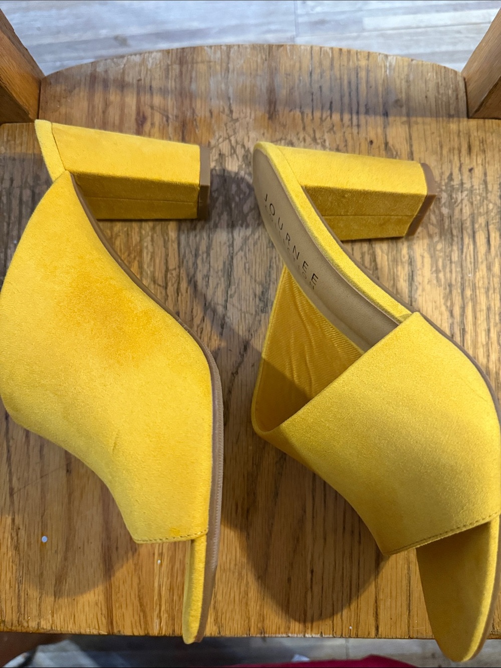 Journee Collection Bright Yellow Suede Slide Mules - Picture 3 of 3
